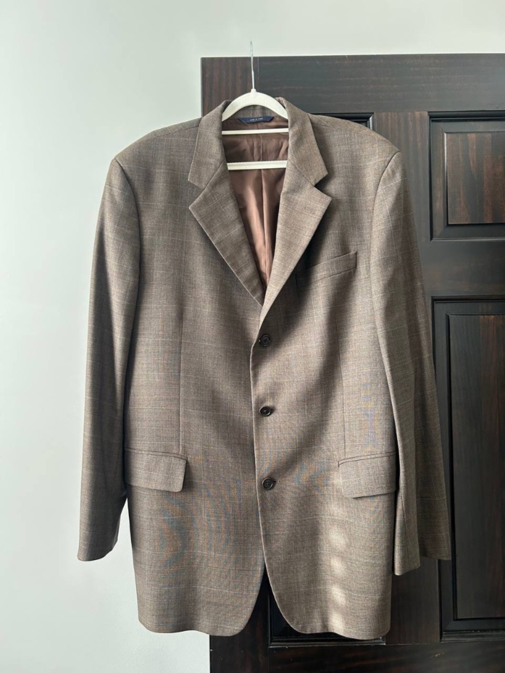Brooks Brothers 100% Wool Sport Coat Blazer Brown Windowpane 42L Made In Italy